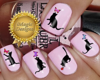 Nail Decals Stickers, Water Slide Nail Transfers, Cats and Bugs, Nail Tattoos