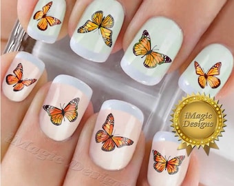 Waterslide Nail Decals, Nail Art Stickers, Monarch Butterfly, Nail Tattoos