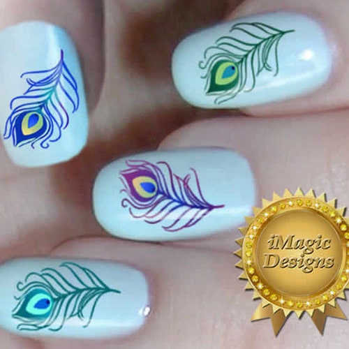 Nail Art Decals Water Slide Nail Stickers Peacock Feather - Etsy