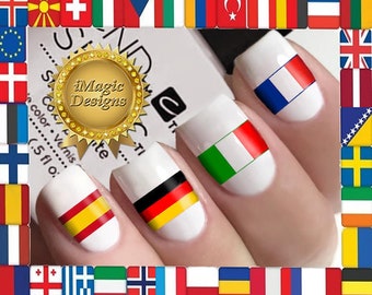 Nail Decals, Water Slide Tattoos Stickers, Patriotic National Flags (elongated), USA, Canada, UK, Australia, France, Germany, Italy, etc.