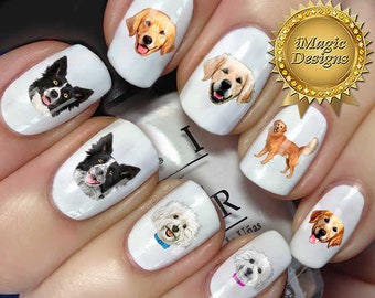 Nail Decals, Water Slide Nail Transfers, Nail Stickers, Dogs Photo Shoot - Golden Retriever, Coton De Tulear or Border Collie, Nail Tattoos