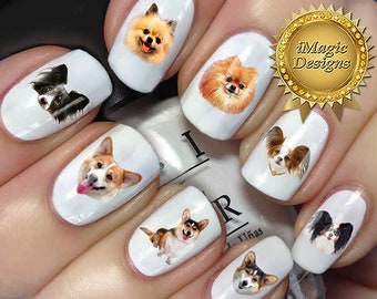 Nail Decals, Water Slide Nail Transfers, Nail Stickers, Dogs Photo Shoot - Pomeranian, Papillon or Corgi, Nail Tattoos