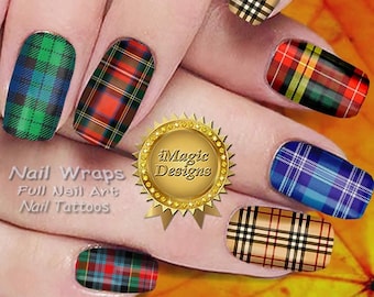 Nail Wraps, Waterslide Full Nail Decals, Scottish Tartans, Nail Tattoos