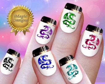 Nail Decals Stickers, Water Slide Nail Art Transfers, Fantasy Dragon, Nail Tattoos