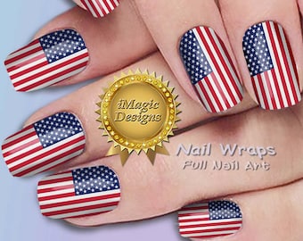 Nail Wraps, Waterslide Full Nail Decals, USA Flag, Nail Tattoos, American Flag