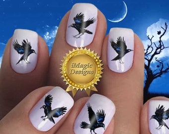 Nail Stickers, Waterslide Nail Decals, Crow Raven, Nail Tattoos