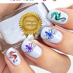 Nail Decals, Water Slide Nail Transfers, Nail Stickers, Octopus or Sea Horse, Nail Tattoos