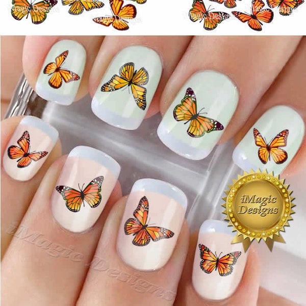 Waterslide Nail Decals, Nail Art Stickers, Monarch Butterfly, Nail Tattoos