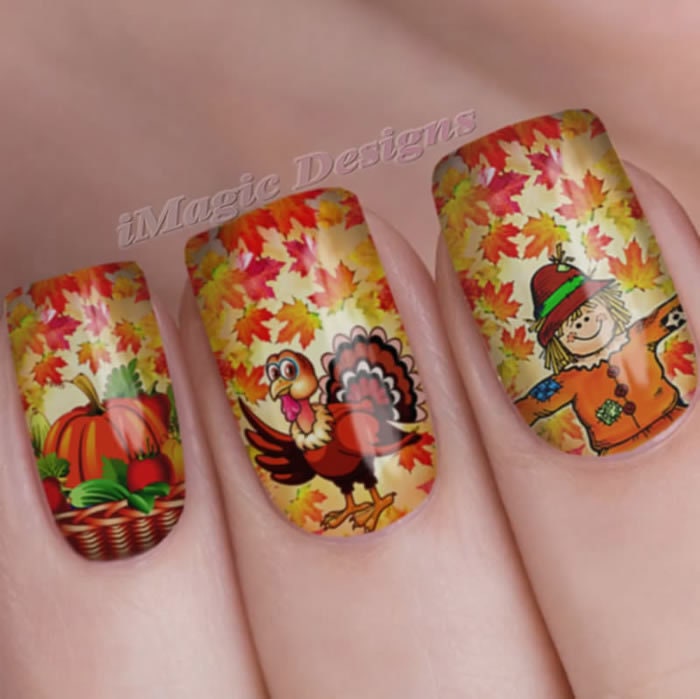 Thanksgiving Nail Wraps Waterslide Full Nail Decals | Etsy