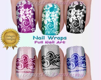 Nail Wraps, Waterslide Full Nail Decals, Stickers, Lace or Floral Ornament, Nail Tattoos