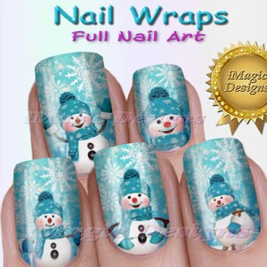 Winter Nail Wraps, Christmas Waterslide Full Nail Decals, Stickers, Snowman, Nail Tattoos