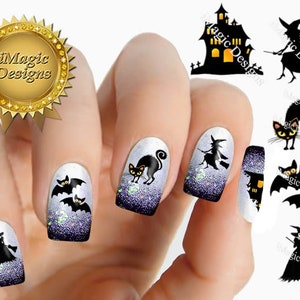 Halloween Nail Stickers, Waterslide Nail Decals, Halloween Castle and It&#39;s Residents, Nail Tattoos