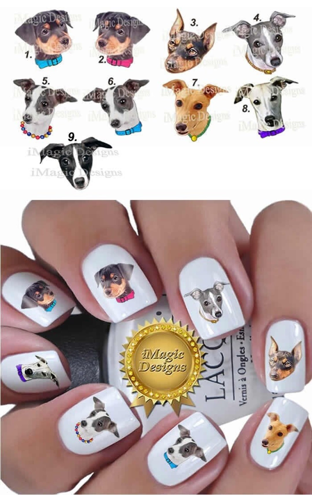 Nail Decals, Water Slide Nail Transfers, Nail Stickers, Dogs Photo