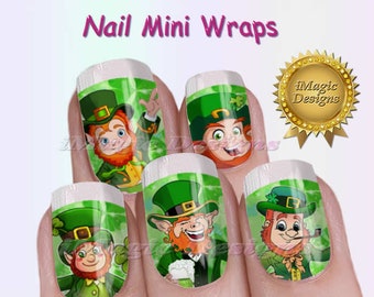 Leprechauns Wraps, St. Patrick's Day Nail Art, Waterslide Nail Decals, Stickers