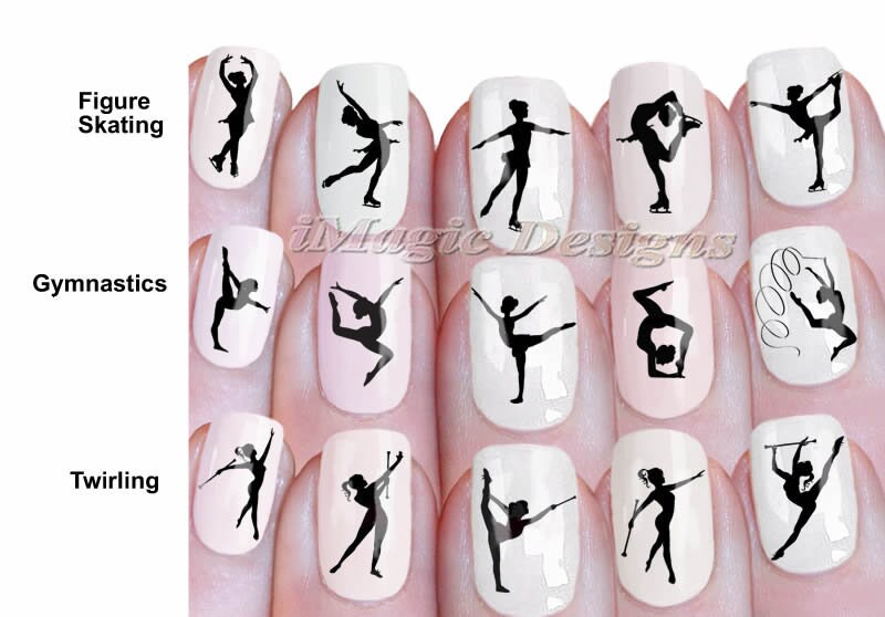 Nail Decals, Water Slide Nail Stickers, Figure Skating, Gymnastics or Twirling, Nail Tattoos