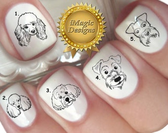 Nail Decals, Water Slide Nail Transfers, Dog Nail Stickers, Poodle or Schnauzer Simple Art, Nail Tattoos