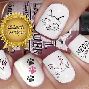 Nail Decals, Water Slide Nail Stickers, Cat Tattoo