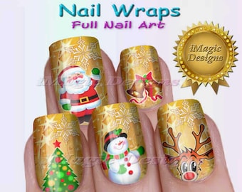 Christmas Nail Wraps, Waterslide Full Nail Decals, Stickers, Christmas, Nail Tattoos