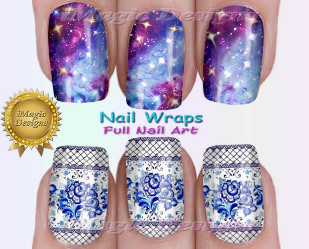 Nail Wraps, Waterslide Full Nail Decals, Stickers, Galaxy or Blue ...