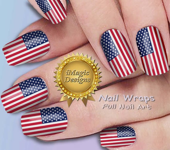 4th Of July Nail Art USA Flag Heart Nail Water Decals