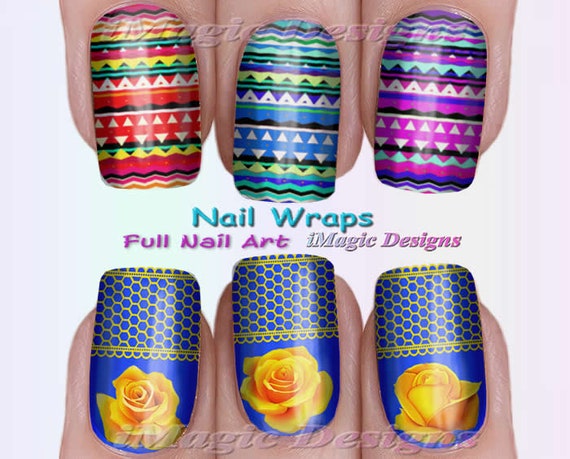 Nail Wraps Waterslide Full Nail Art Decals Stickers Yellow | Etsy