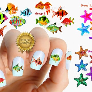 Nail Decals, Water Slide Nail Stickers, Deep in the Ocean - Fish and Starfish, Nail Tattoos