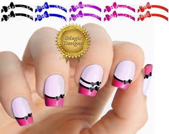 Nail Decals, Elegant Water Slide Nail Transfers Stickers, Double Bow Band, Nail Tattoos
