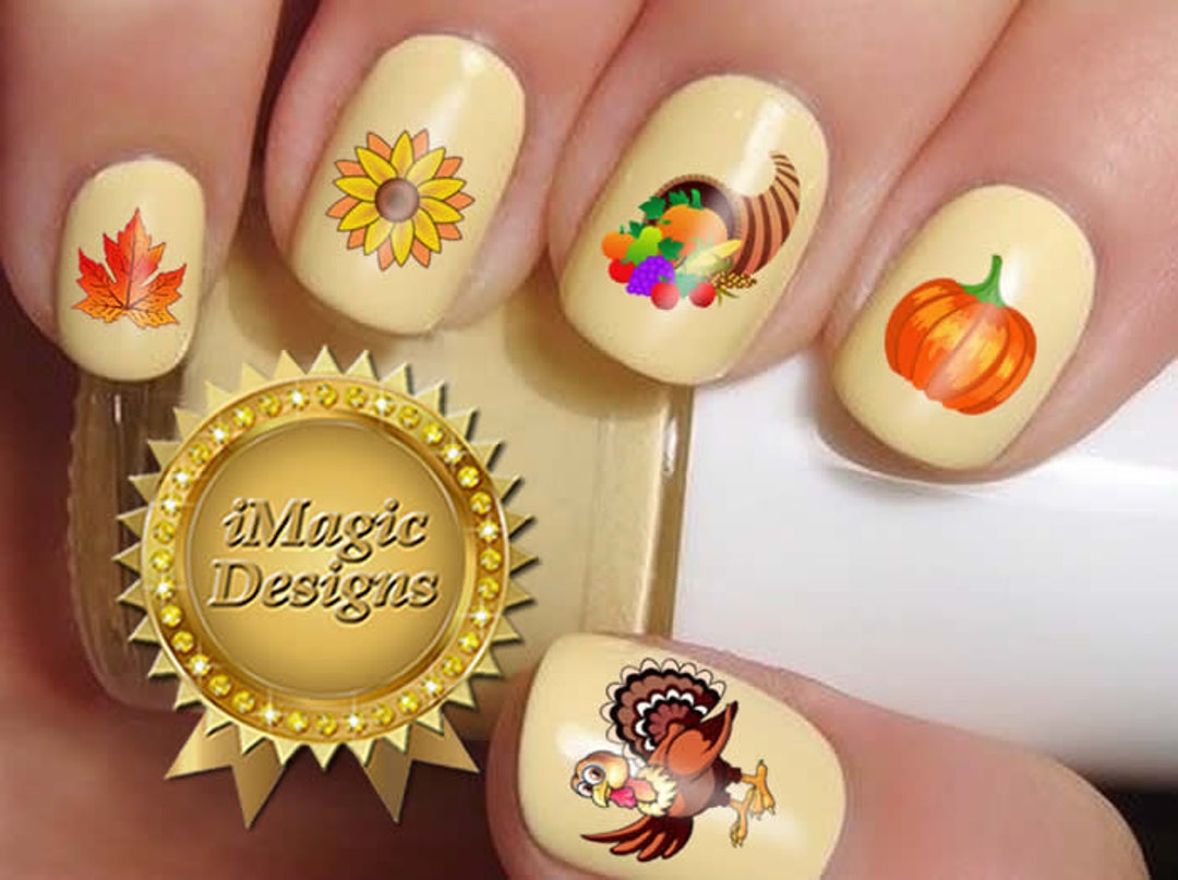 Thanksgiving Nail Stickers, Water Slide Nail Decals, Happy Thanksgiving!,  Nail Tattoos - Etsy, image size:1080x807