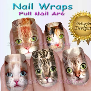 Nail Wraps, Waterslide Full Nail Decals, Stickers, Cats, Nail Tattoos