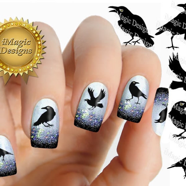 Nail Stickers, Waterslide Nail Decals, Raven, Nail Tattoos