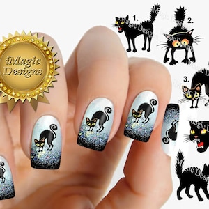 Waterslide Nail Decals, Cat Nail Stickers, Halloween Cat, Nail Tattoos