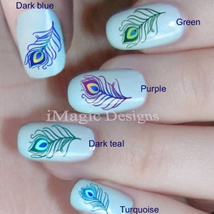 Nail Art Decals, Water Slide Nail Stickers, Peacock Feather, Nail Tattoos image 2