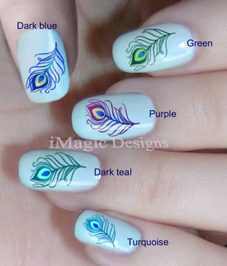 Nail Art Decals, Water Slide Nail Stickers, Peacock Feather, Nail Tattoos image 2