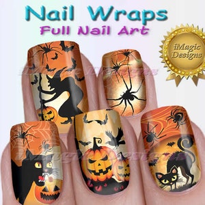 Halloween Nail Wraps, Waterslide Full Nail Decals, Stickers, Halloween, Nail Tattoos