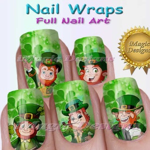 St. Patrick's Day, Leprechauns Wraps, Waterslide Full Nail Decals, Stickers, Nail Tattoos
