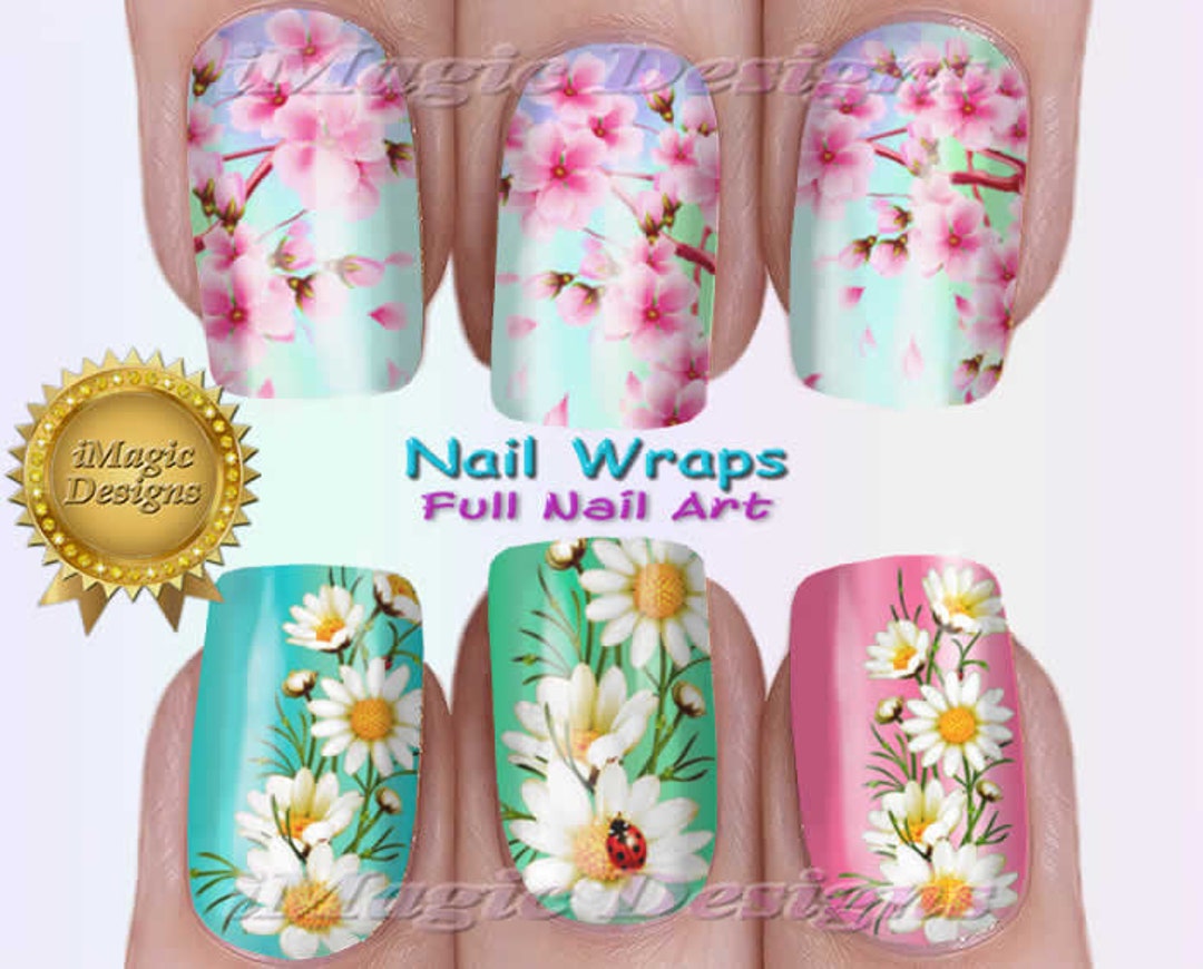 Nail Wraps, Waterslide Full Nail Art Decals, Stickers, Cherry in Bloom ...