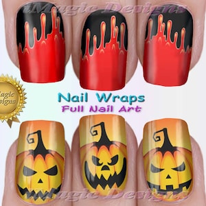 Halloween Nail Wraps, Waterslide Full Nail Decals, Stickers, Dripping Blood or Pumpkin, Nail Tattoos