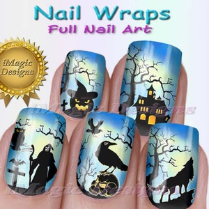 Halloween Nail Wraps, Waterslide Full Nail Decals, Stickers, Spooky Halloween, Nail Tattoos