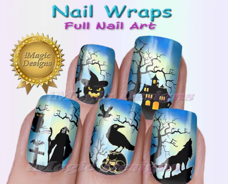 Halloween Nail Wraps Waterslide Full Nail Decals Stickers Etsy