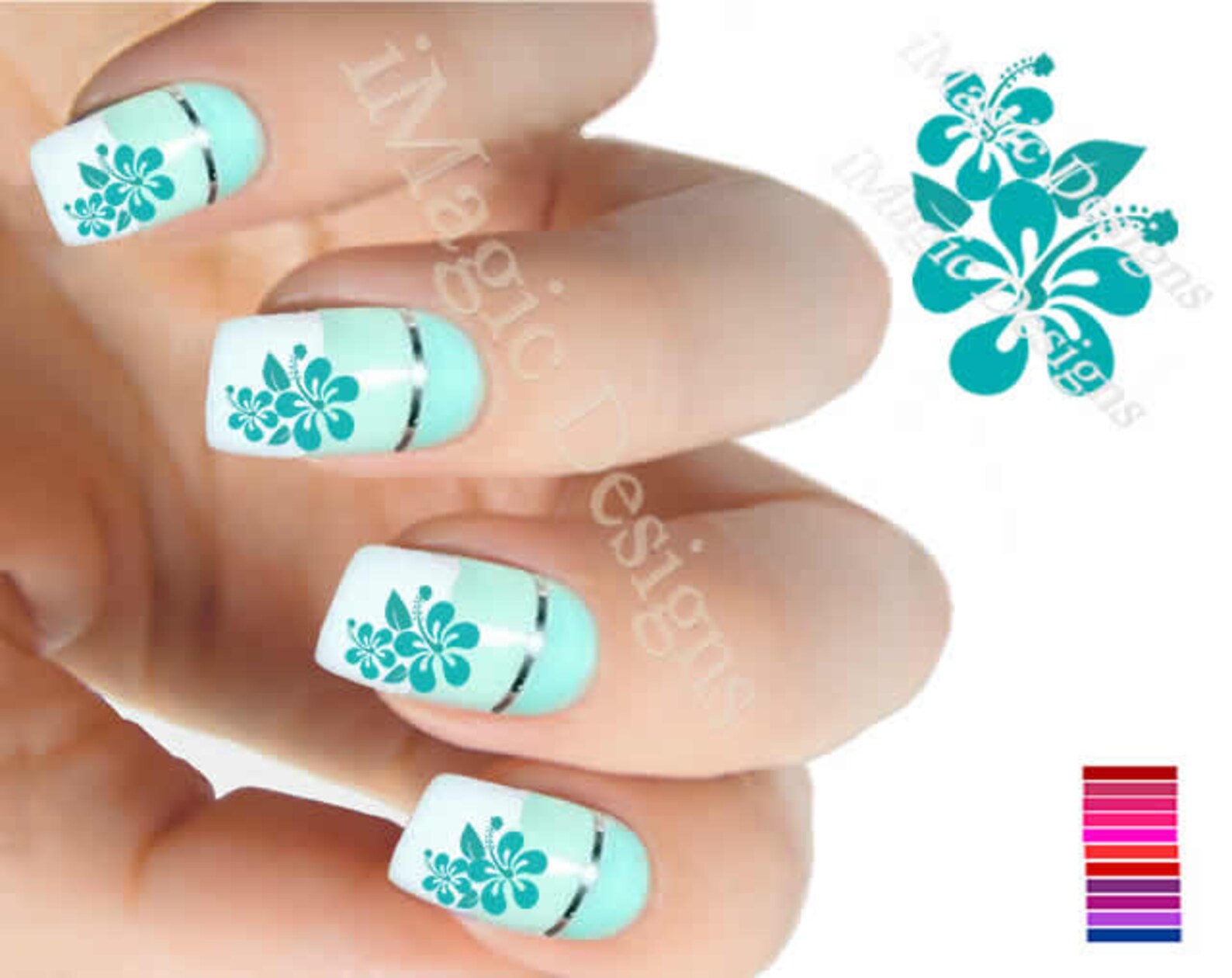 Water Slide Nail Decals Stickers Hibiscus Arrangement Nail Etsy