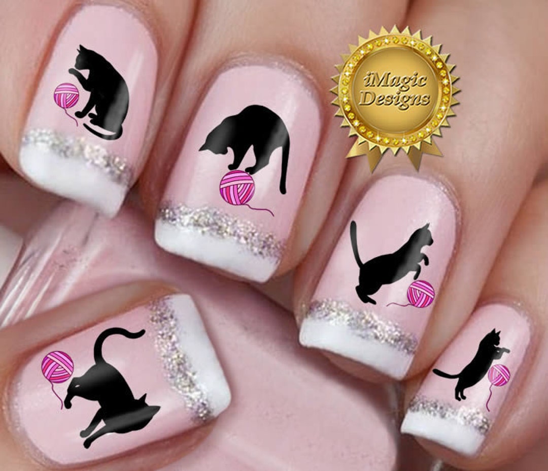 Nail Stickers Tattoos Water Slide Nail Decals Playful Cat - Etsy