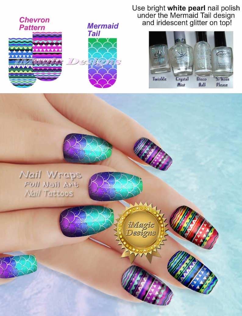 Nail Wraps Waterslide Full Nail Art Decals Stickers Mermaid Etsy