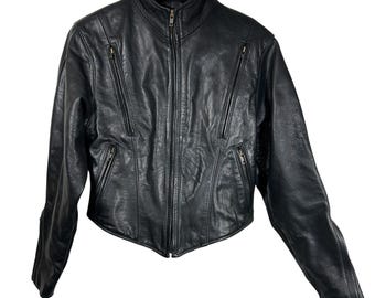 Fox Creek Leather Womens M Fitted Motorcycle Jacket USA Vent Pockets Cafe Racer