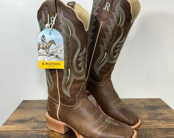 R. Watson Womens 8.5 M Boots Arizona Tan Square Toe