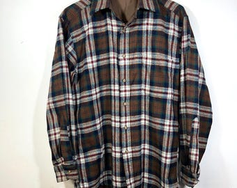 VTG 60s Pendleton Mens Small Brown Plaid Button Shirt 100% Wool Pocket
