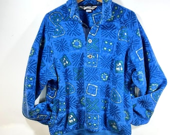 Vintage EMS Pullover Fleece Henley Jacket Mens L Made in USA