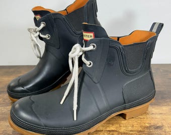 Hunter Womens 9 Matte Navy Sissinghurst Laced Pull On Ankle Boots