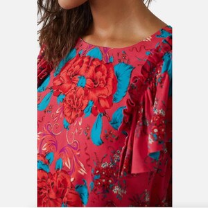 Free People Floral Mini Dress Rose Flowy Flutter Sleeves Pocket S image 4
