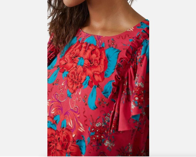 Free People Floral Mini Dress Rose Flowy Flutter Sleeves Pocket S image 4