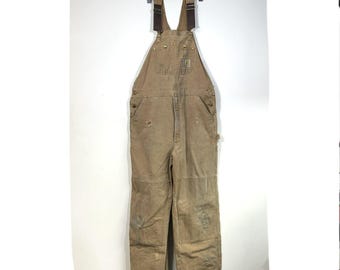 Carhartt Double Knee R01 Duck Bibs Overalls Mens 40x34 Tan Unlined Distressed